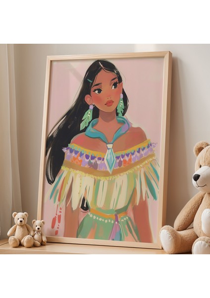 Doğal Güzellik Temalı Kız Figürü Renkli Elbise Çocuk Odası Ahşap Çerçeveli Duvar Tablosu fiyatları