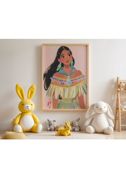 Doğal Güzellik Temalı Kız Figürü Renkli Elbise Çocuk Odası Ahşap Çerçeveli Duvar Tablosu modelleri