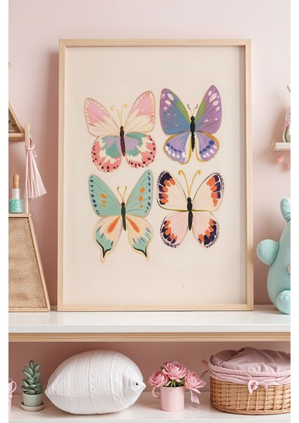 Deniz Kızı Illüstrasyonu Çiçek Taçlı Pastel Renkler Çocuk Odası Ahşap Çerçeveli Duvar Tablosu