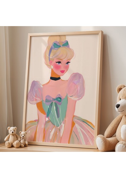 Pembe Fiyonk Elbiseli Prensesn Çocuk Odası Ahşap Çerçeveli Duvar Tablosu fiyatları