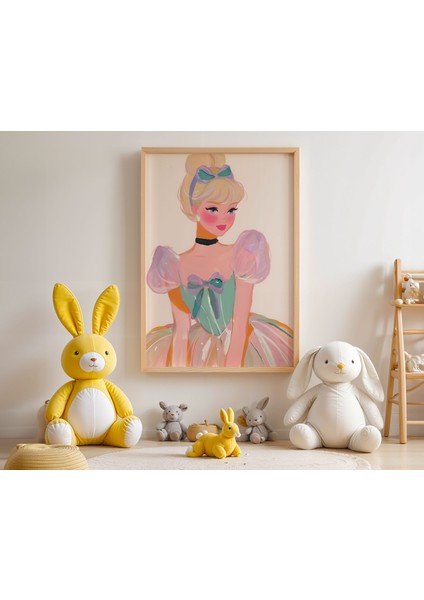 Pembe Fiyonk Elbiseli Prensesn Çocuk Odası Ahşap Çerçeveli Duvar Tablosu modelleri