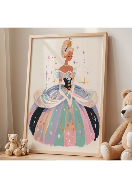 Elsa Taçlı Yıldızlı Masal Elbisesi Çocuk Odası Ahşap Çerçeveli Duvar Tablosu fiyatları