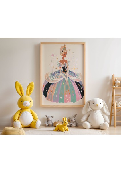 Elsa Taçlı Yıldızlı Masal Elbisesi Çocuk Odası Ahşap Çerçeveli Duvar Tablosu modelleri