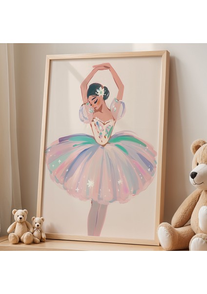 Balerin Figürlü Çocuk Odası Ahşap Çerçeveli Duvar Tablosu fiyatları