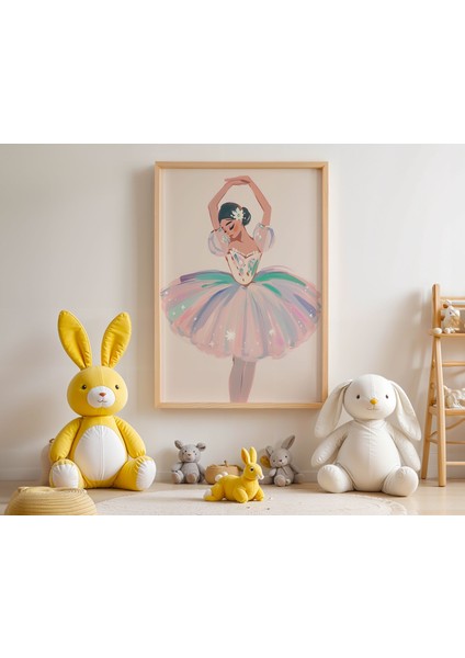 Balerin Figürlü Çocuk Odası Ahşap Çerçeveli Duvar Tablosu modelleri