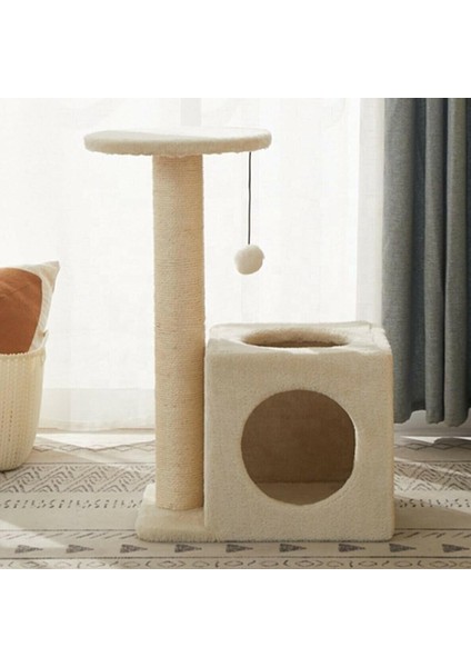 Dekoratif Kedi Tırmalama ve Oyun Evi Krem