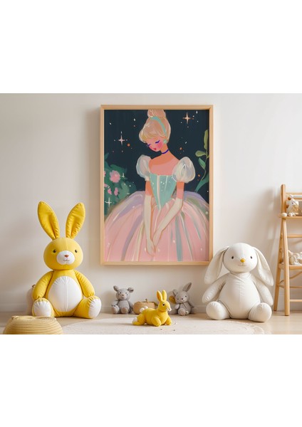 Gece Bahçesinde Prenses Çocuk Odası Ahşap Çerçeveli Duvar Tablosu modelleri