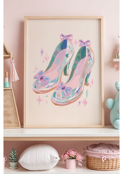 Cam Ayakkabılar Çocuk Odası Ahşap Çerçeveli Duvar Tablosu