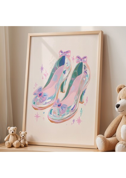 Cam Ayakkabılar Çocuk Odası Ahşap Çerçeveli Duvar Tablosu fiyatları