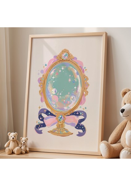 Büyülü Ayna ve Pembe Kurdele Çocuk Odası Ahşap Çerçeveli Duvar Tablosu fiyatları