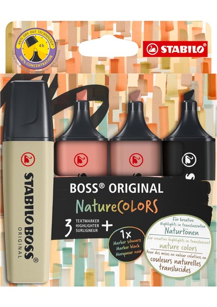 Naturecolors - Fosforlu Kalem - 4'lü Paket - Çeşitli Renkler
