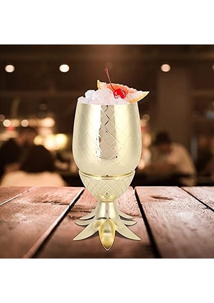 Ananas Şekli Paslanmaz Çelik Kokteyl Bardağı, Metal Şarap Bardağı Kırılmaz Martini Bardağı Benzersiz Şampanya Bardağı, Dondurma, Çay, Şampanya, Kahve Için Açık Hava Içme Bardağı