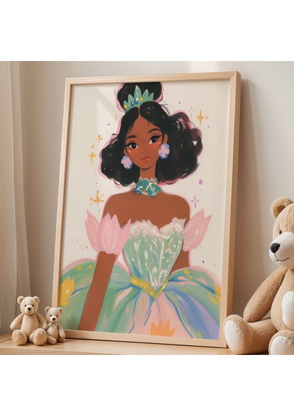 Lotus Çiçekli Prenses Çocuk Odası Ahşap Çerçeveli Duvar Tablosu fiyatları