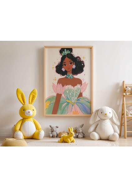 Lotus Çiçekli Prenses Çocuk Odası Ahşap Çerçeveli Duvar Tablosu modelleri