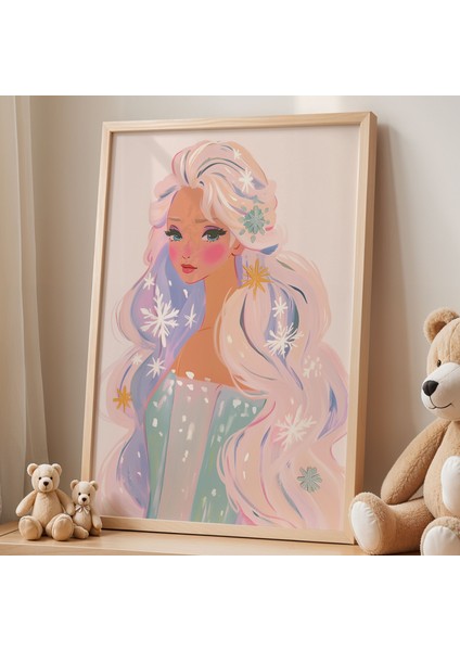 Karla Kaplı Prenses Figürü Çocuk Odası Ahşap Çerçeveli Duvar Tablosu fiyatları