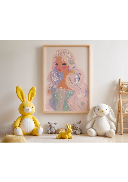 Karla Kaplı Prenses Figürü Çocuk Odası Ahşap Çerçeveli Duvar Tablosu modelleri