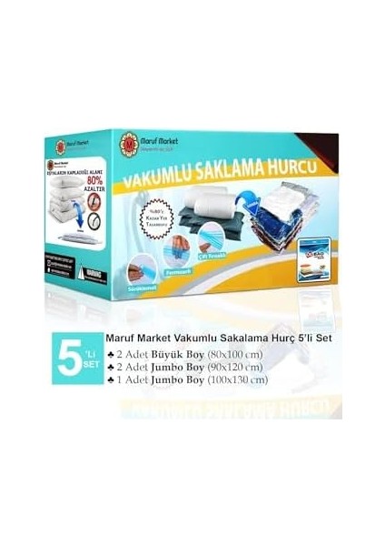 Home Yüksek Kaliteli 5'li Vakumlu Saklama Hurc Seti-3(Jumbo Boylar - Çift Kişilik Yorgan) - Vakumlu Hurç 5'li3