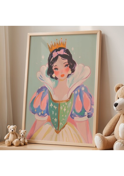 Altın Taçlı Gülümseyen Prenses Çocuk Odası Ahşap Çerçeveli Duvar Tablosu fiyatları