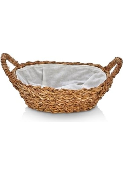 El Yapımı Doğal Hasır Kulplu Çok Amaçlı Dekoratif Oval Sepet, Hasır Kulplu Ekmek Sepeti (27 x 18 x 8 cm )
