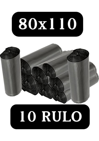 Çöp Torbası Siyah Jumbo Boy 10'lu 10 Rulo Ultra Kalın 80x110