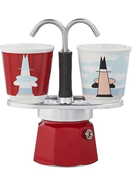 Mini Express Magritte, Kaffeemaschine + 2 Schnapsgläser, 2 Tassen, Aluminium