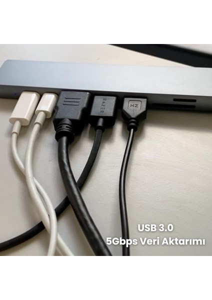 Macbook Pro Air Için USB Type-C Hub Dönüştürücü 8 In 1 Çoklayıcı - Hdmı, 2 Adet USB 3.0, 2 Adet USB C, Sd/microsd, Ethernet - Çevirici 8li Port USB C Adaptör Bağlantı Noktası Ara Kablo