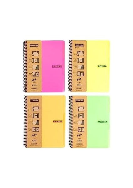 Capricorn Neon Serisi, A4, 6 Konulu (3 Kareli, 3 Çizgili) 180 Yaprak Pp Kapaklı Spiralli Defter, Pembe