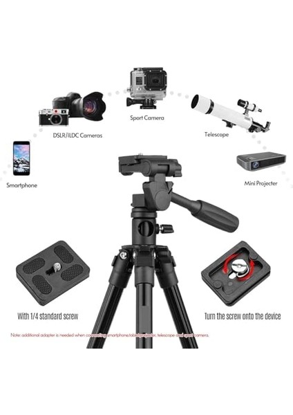 HT-T02 Profesyonel Tripod 154 cm Yatay Kullanım Çok Fonksiyonlu Panoramik Kafa 360 Derece Dönebilir