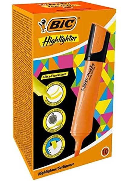 Marking Flat Highlighter Fosforlu Kalem 10'lu Kutu Turuncu