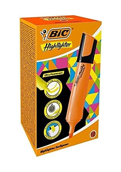 Marking Flat Highlighter Fosforlu Kalem 10'lu Kutu Turuncu