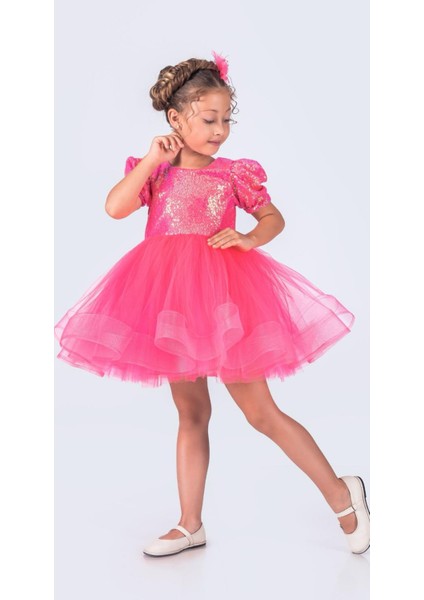 Balerin Model Pullu Kız Çocuk Elbise