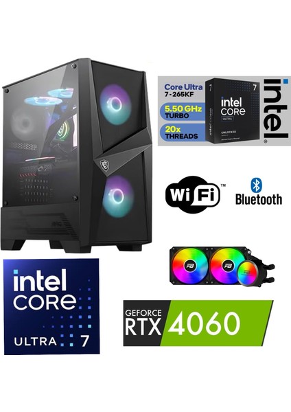 Şafak-Gaming Ddr5 – Rtx 4060 8gb – Intel Ultra 7 265KF – 32GB Ddr5 6000 Mhz Ram – 1 Tb M.2 SSD -B760 Ddr5 Wifi- Sıvı Sogutmalı