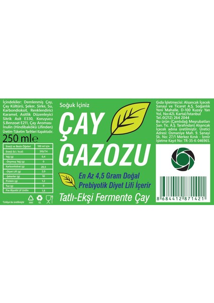 Çay Gazozu - Cam Şişe 250 ml x 6 Adet