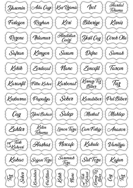 Luxury Şeffaf 107 Adet Baharat Bakliyat Kuruyemiş Kavanoz Sticker Etiket 1 Adet