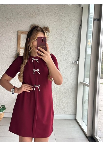 Buketli Kadın Inciden Kurdela Detaylı Kıa Kol Kısa Boy Elbise modelleri