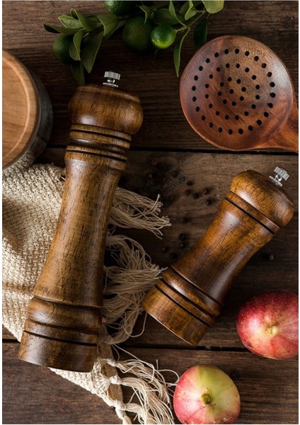 Luxury Ahşap Baharat Tuz Öğütücü Değirmen Tuzluk Baharatlık 14 cm ve 21 cm 2'li Set Kahverengi 1 Adet fırsatları