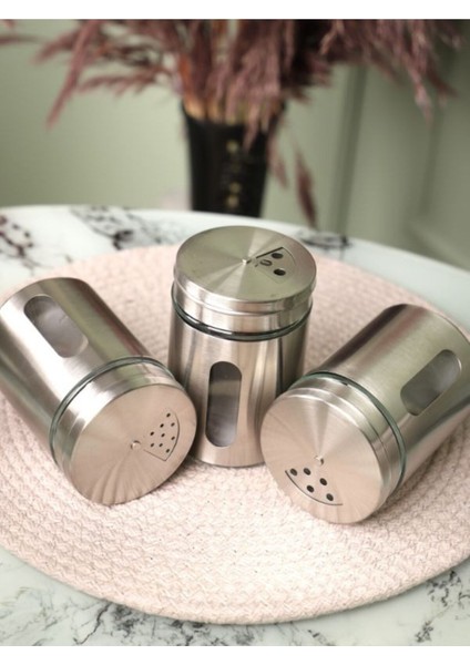 Luxury Metal Kaplamalı Cam Baharatlık Tuzluk Karabiberlik 3 Ayarlı Başlık 400 cc 1 Adet