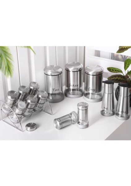 Luxury Baharat Seti 13 Lü Cam Inox G3145 FMAG3145 1 Adet