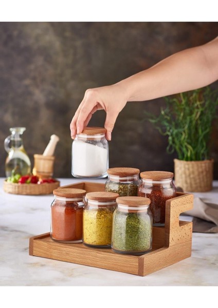Luxury 6 Lı Baharat Seti Ahşap Kapaklı Baharatlık 1 Adet
