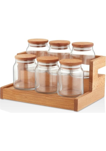 Luxury 6 Lı Baharat Seti Ahşap Kapaklı Baharatlık 1 Adet
