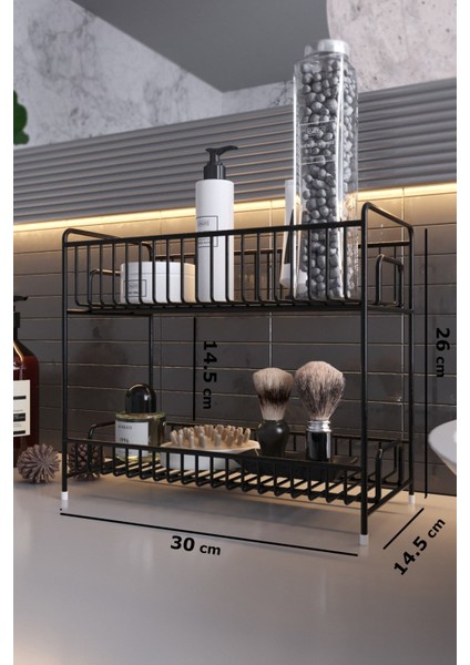 Luxury Tezgah Üstü Raf 2 Katlı Siyah Metal Banyo Mutfak Sepet Baharatlık Düzenleyici 1 Adet indirimleri