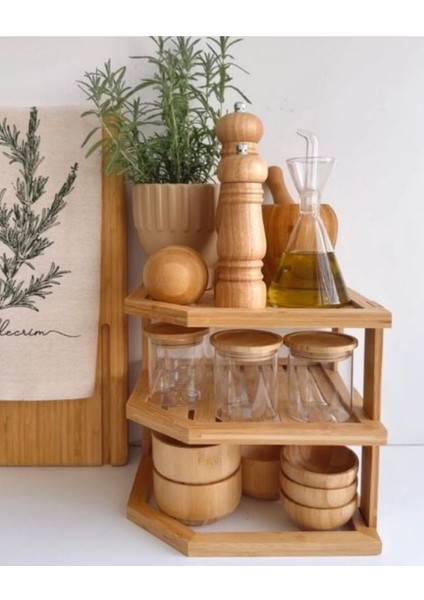 Luxury 1 - 2 L Bambu Köşe Raf Köşe Baharatlık Köşe Meyvelik Bambu 1 1 Adet