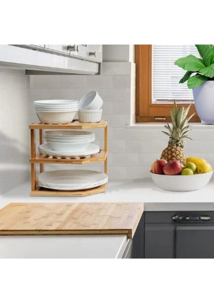 Luxury 1 - 2 L Bambu Köşe Raf Köşe Baharatlık Köşe Meyvelik Bambu 1 1 Adet