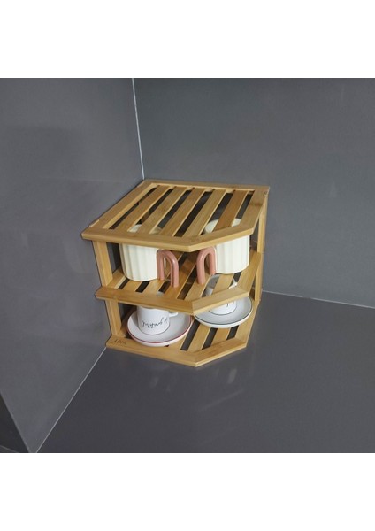 Luxury 1 - 2 L Bambu Köşe Raf Köşe Baharatlık Köşe Meyvelik Bambu 1 1 Adet