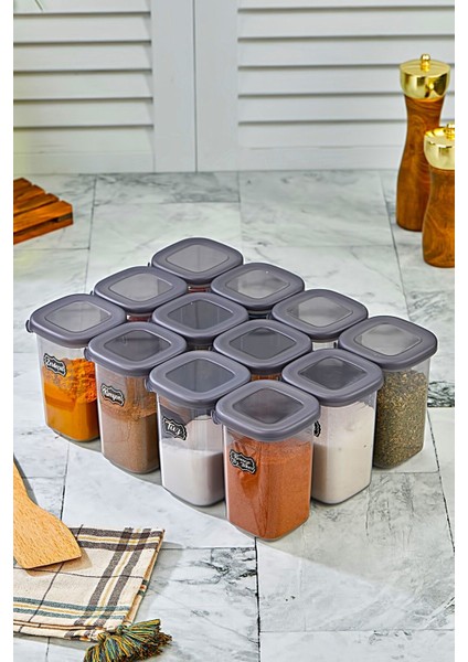 Luxury 12'li Etiketli ve Sızdırmaz Kapaklı Baharatlık Seti - 450ML - 25 Adet Etiket 1 Adet