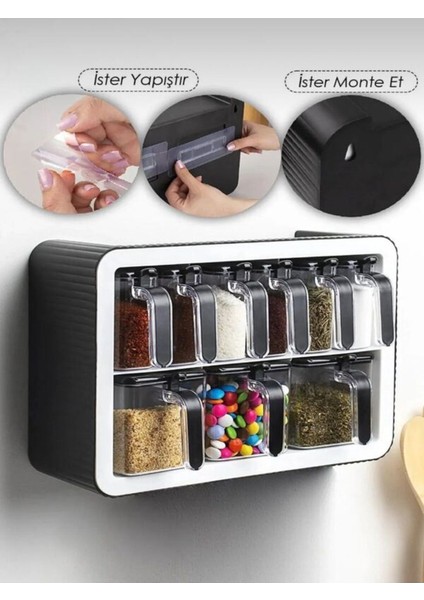 Luxury Baharatlık Takımı 9'lu Standlı Kendinden Yapışkanlı Kaşıklı 1 Adet modelleri