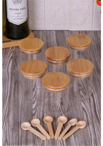 Luxury 6’lı Kaşıklı Bambu Kapaklı Borosilikat Cam 250 ml Baharatlık Seti Baharatlık Takımı 1 Adet fiyatları