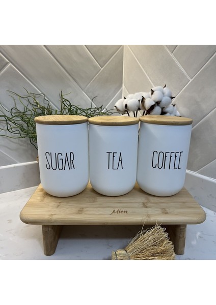 Luxury 3lü Bambu Kapaklı Çay/kahve/şeker Kavanozu 1 Adet