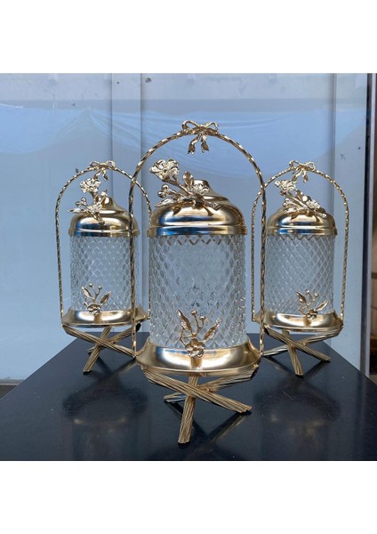 Luxury Kulplu Sepet Model Ayaklı Kristal Kavanoz Takımı Gold 1 Adet