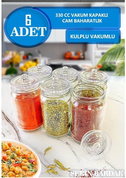 Luxury 6 Adet Kulplu ve Vakum Kapaklı Cam Baharat Takımı 1 Adet